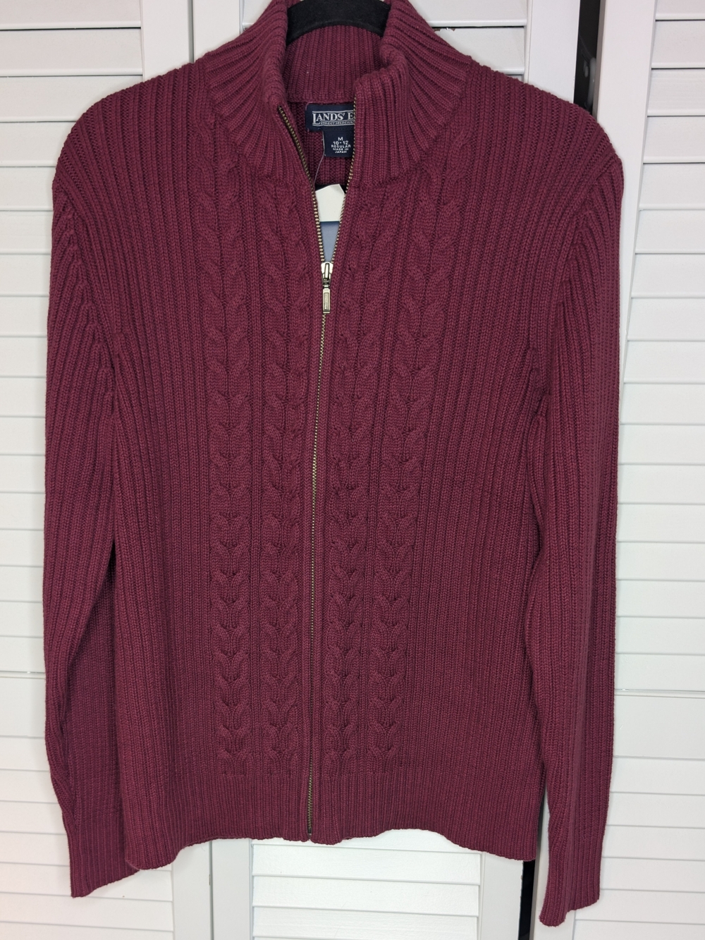 Lands' End Women's Zip-Up Cable Knit Sweater - Wine